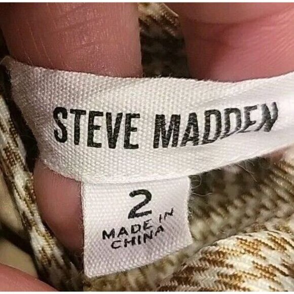 Steve Madden Houndstooth Trousers Size 2 Elastic Waist Brown And White Work - Picture 8 of 10